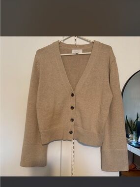 GAP Neutral Tan Button-Front V-Neck Cardigan